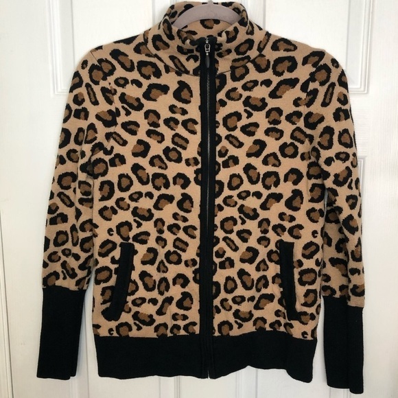 Rachel Zoe Leopard Print Zip Up Cotton Blend Sweater Jacket XS - Picture 4 of 8